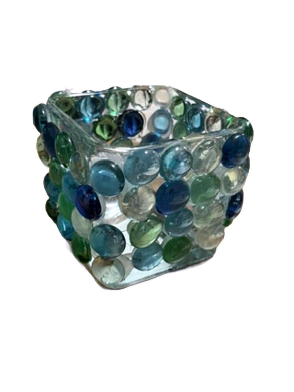 Greenbrier 3.4 inch Glass Candle Holder with Decorative Colored Glass Pebbles